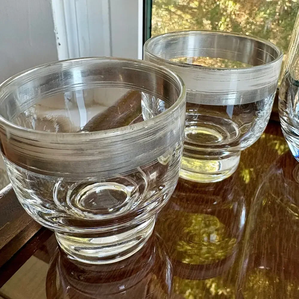Vintage Dorothy Thorpe Silver Band Cocktail Set Pitcher & Snifter With Tumblers